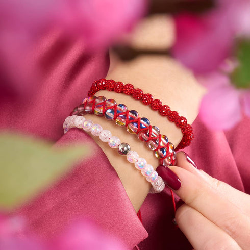 Marshmallow-Chrom-Glitzerglas x rotes Schnurarmband